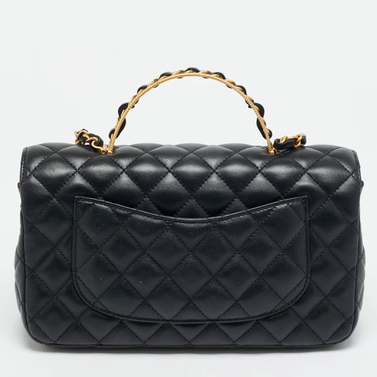 Pre Owned Chanel Medium Black Quilted Leather Rectangular Top Handle Bag