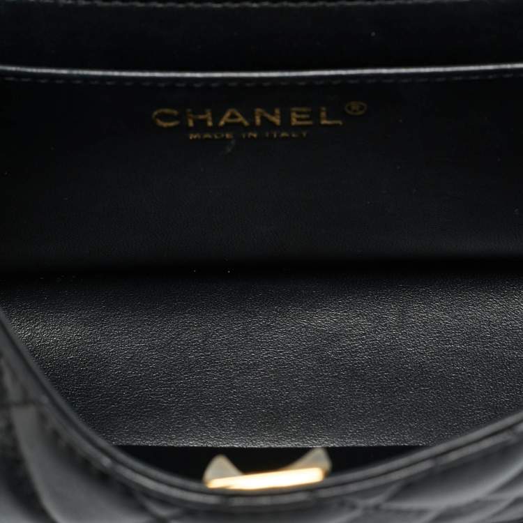 Pre Owned Chanel Medium Black Quilted Leather Rectangular Top Handle Bag