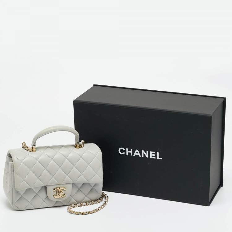 Pre Owned Chanel Mini Grey Quilted Leather Rectangular Top Handle Bag