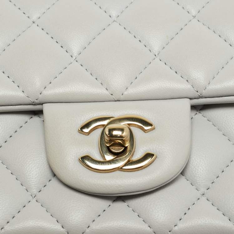 Pre Owned Chanel Mini Grey Quilted Leather Rectangular Top Handle Bag
