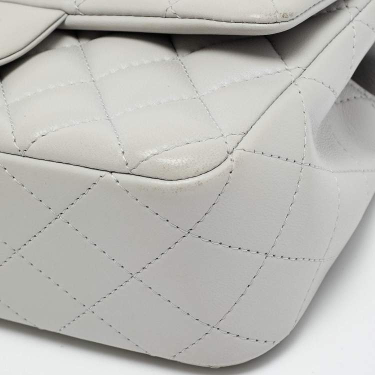 Pre Owned Chanel Mini Grey Quilted Leather Rectangular Top Handle Bag