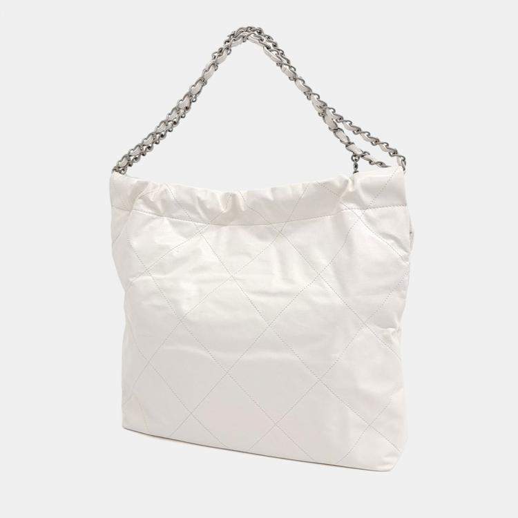 Pre Owned Chanel White Leather 22 Bag 35