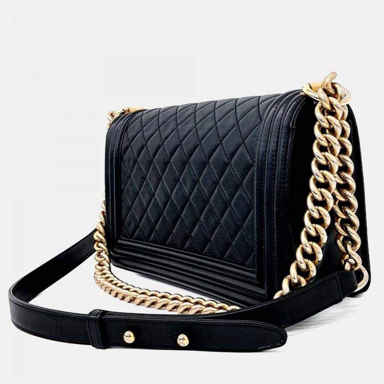 Pre Owned Chanel Black Leather Boy Bag Medium