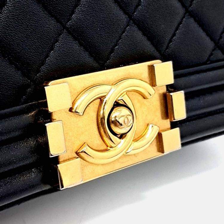 Pre Owned Chanel Black Leather Boy Bag Medium