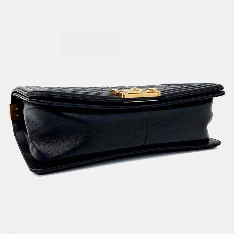 Pre Owned Chanel Black Leather Boy Bag Medium