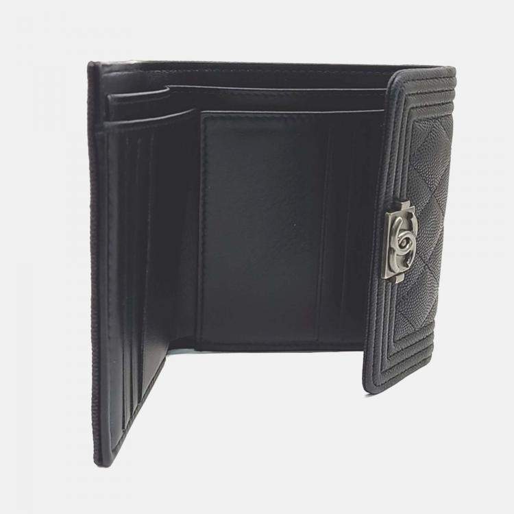 Pre Owned Chanel Black Leather Caviar Boy Bifold Wallet