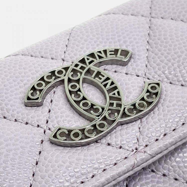 Pre Owned Chanel Purple Leather Caviar Card Holder