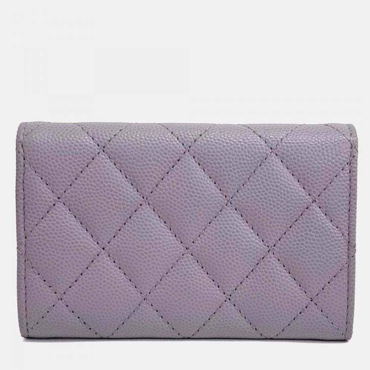 Pre Owned Chanel Purple Leather Caviar Card Holder