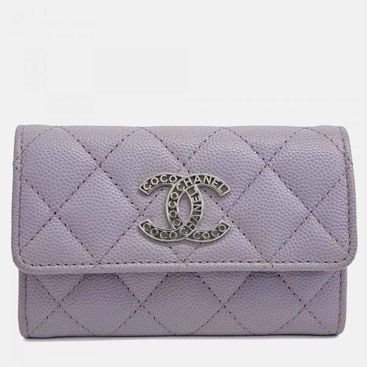 Pre Owned Chanel Purple Leather Caviar Card Holder
