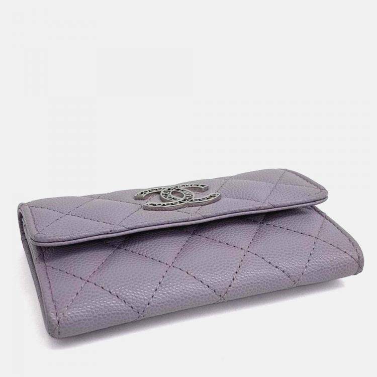 Pre Owned Chanel Purple Leather Caviar Card Holder