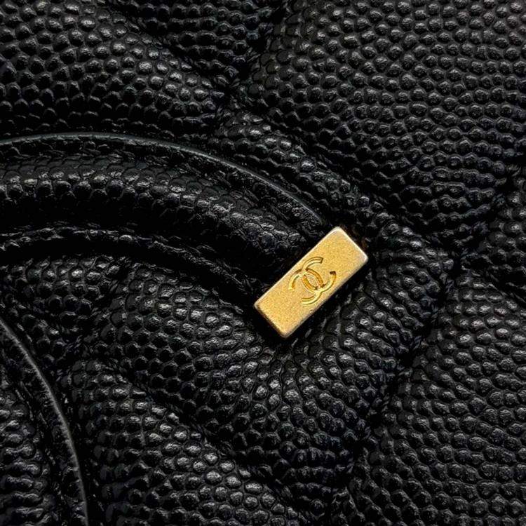 Pre Owned Chanel Black Leather Caviar Cosmetic Tote And Shoulder Bag