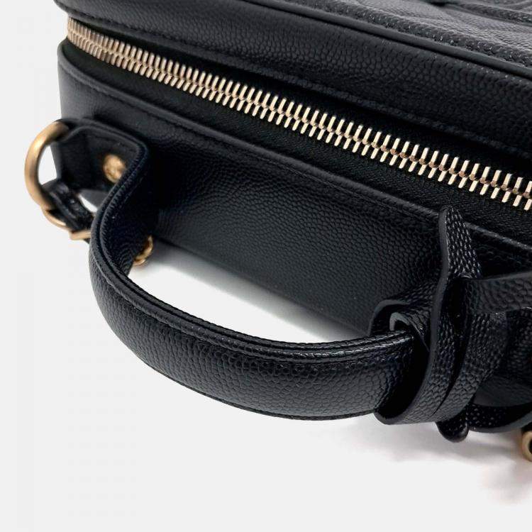 Pre Owned Chanel Black Leather Caviar Cosmetic Tote And Shoulder Bag