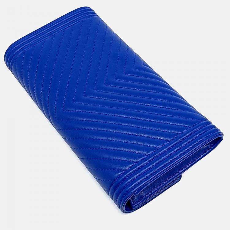 Pre Owned Chanel Blue Leather Chevron Boy Long Wallet