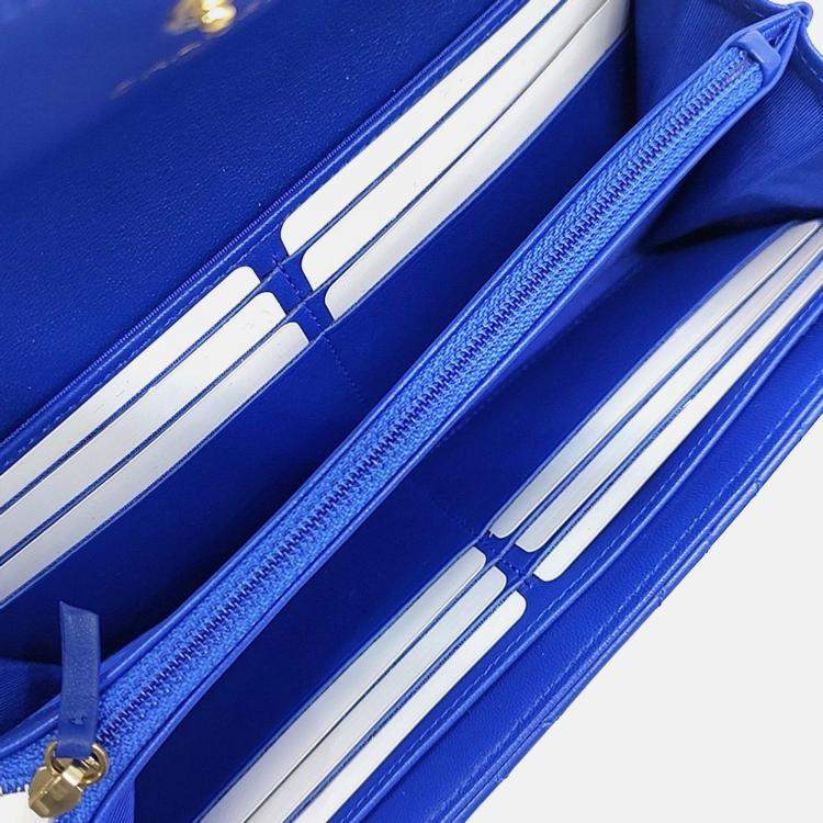 Pre Owned Chanel Blue Leather Chevron Boy Long Wallet