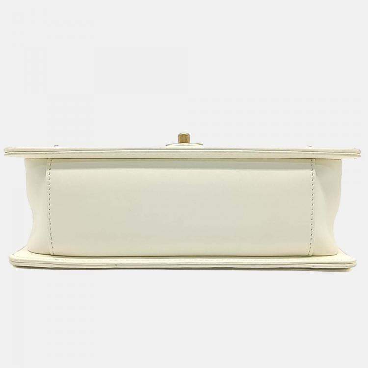 Pre Owned Chanel Cream Leather Chevron Chain Shoulder Bag