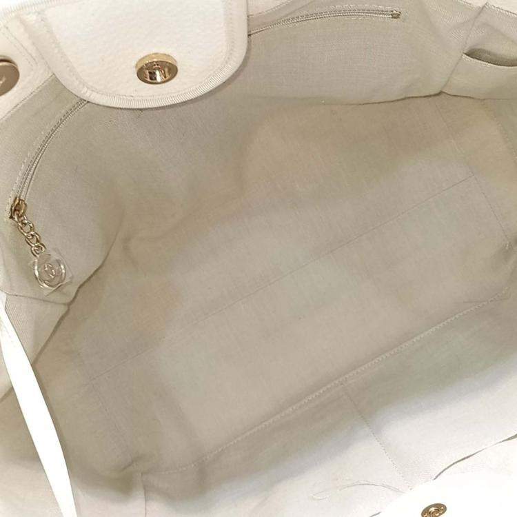 Pre Owned Chanel Cream Fabric Deauville Tote And Shoulder Bag