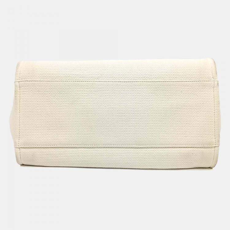Pre Owned Chanel Cream Fabric Deauville Tote And Shoulder Bag