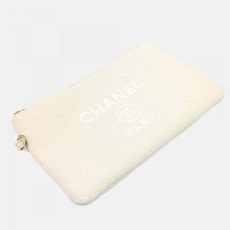 Pre Owned Chanel Cream Fabric Deauville Tote And Shoulder Bag