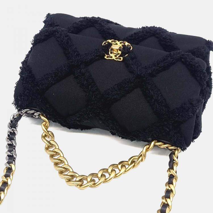 Pre Owned Chanel Black Canvas Fabric 19 Flap Bag Large