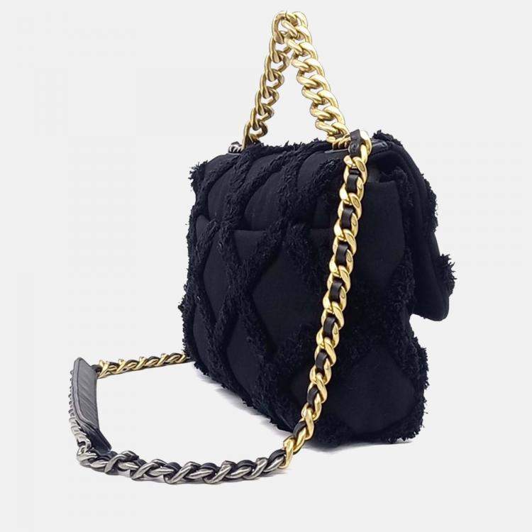 Pre Owned Chanel Black Canvas Fabric 19 Flap Bag Large