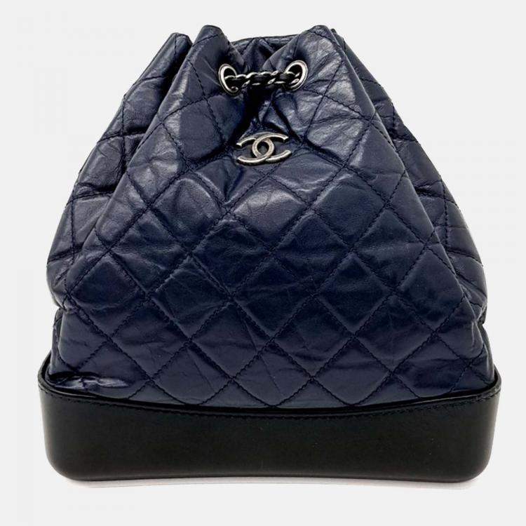 Pre Owned Chanel Navy Blue Leather Gabrielle Backpack Medium