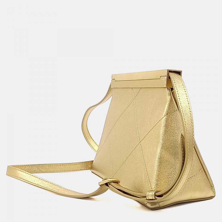 Pre Owned Chanel Gold Leather Kisslock Shoulder Bag