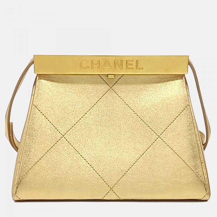 Pre Owned Chanel Gold Leather Kisslock Shoulder Bag