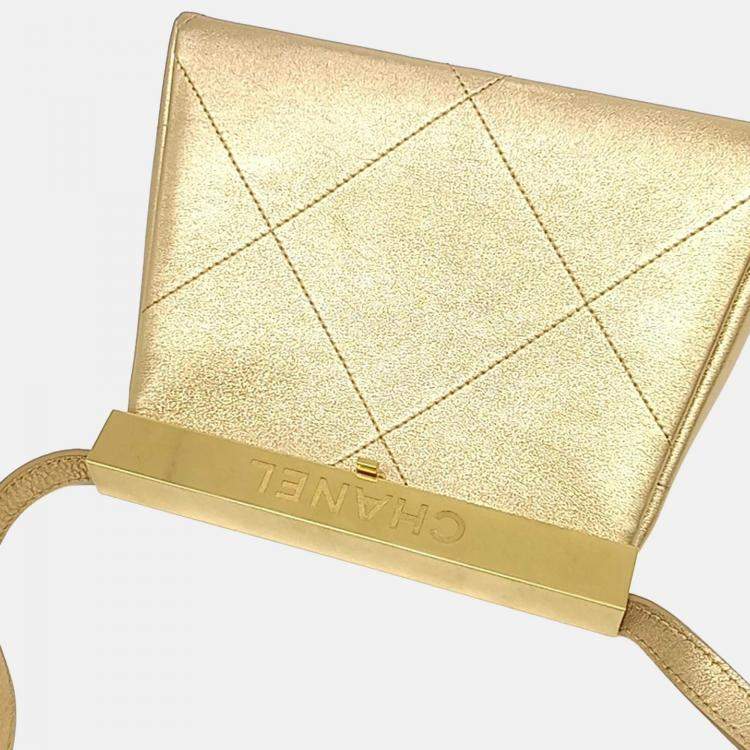 Pre Owned Chanel Gold Leather Kisslock Shoulder Bag
