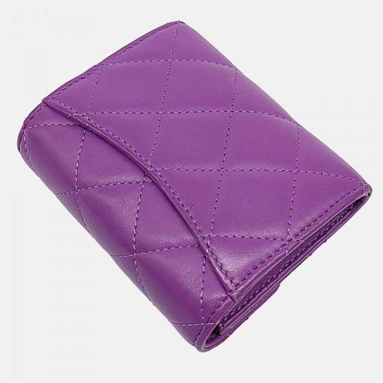 Pre Owned Chanel Purple Leather Lambskin Chain Card Holder
