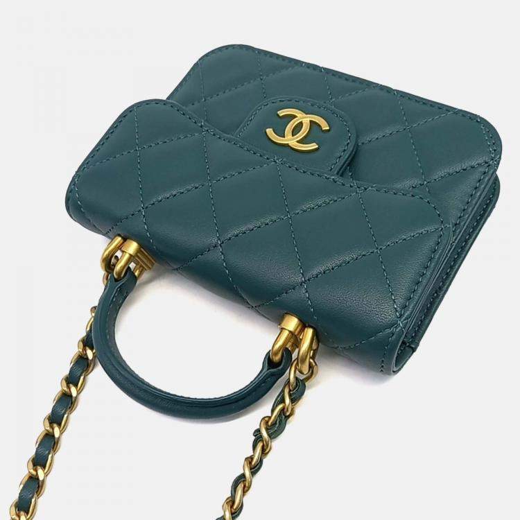Pre Owned Chanel Green Leather Top-Handle Coin Pulse Chain Bag