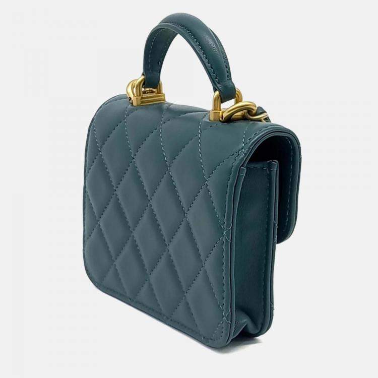 Pre Owned Chanel Green Leather Top-Handle Coin Pulse Chain Bag