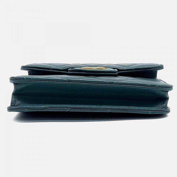 Pre Owned Chanel Green Leather Top-Handle Coin Pulse Chain Bag