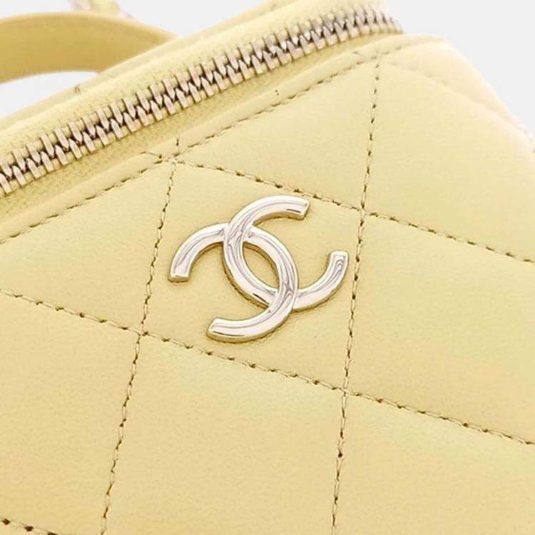 Pre Owned Chanel Yellow Leather Vanity Top Handle Mini Crossbody Bag