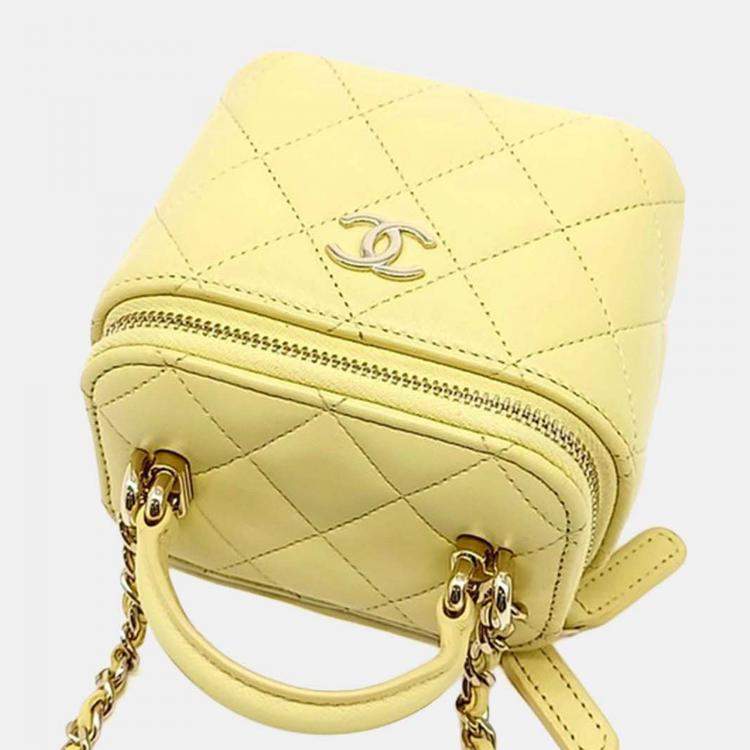 Pre Owned Chanel Yellow Leather Vanity Top Handle Mini Crossbody Bag