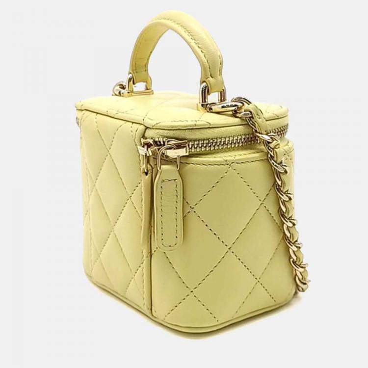 Pre Owned Chanel Yellow Leather Vanity Top Handle Mini Crossbody Bag