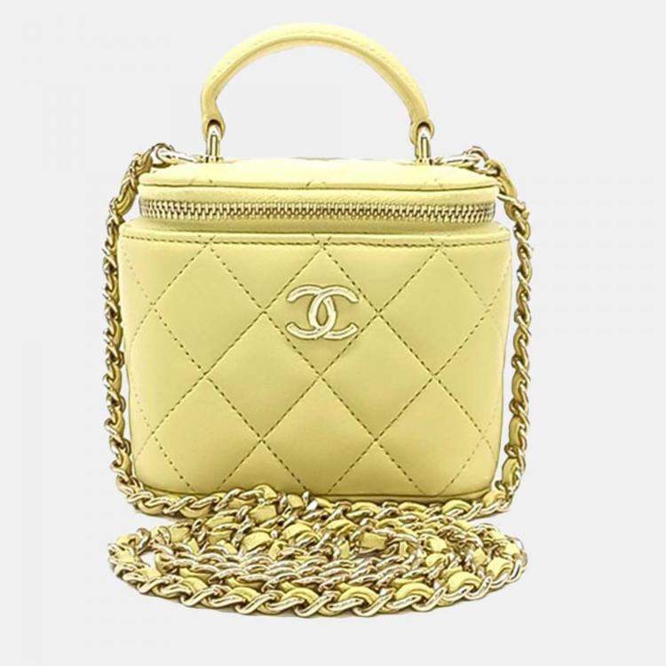 Pre Owned Chanel Yellow Leather Vanity Top Handle Mini Crossbody Bag