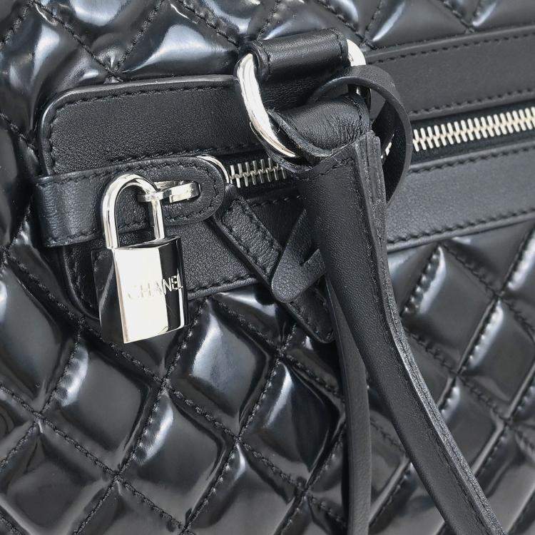 Pre Owned Chanel Black Patent Leather Duffle Handbag