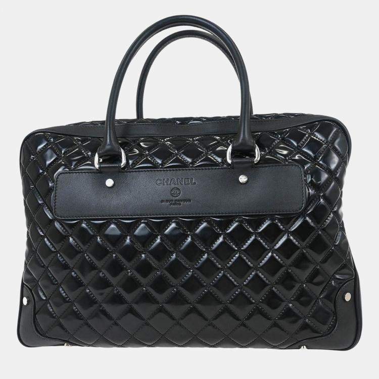 Pre Owned Chanel Black Patent Leather Duffle Handbag