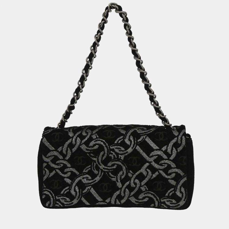 Pre Owned Chanel Black Canvas Chain Print Handbag