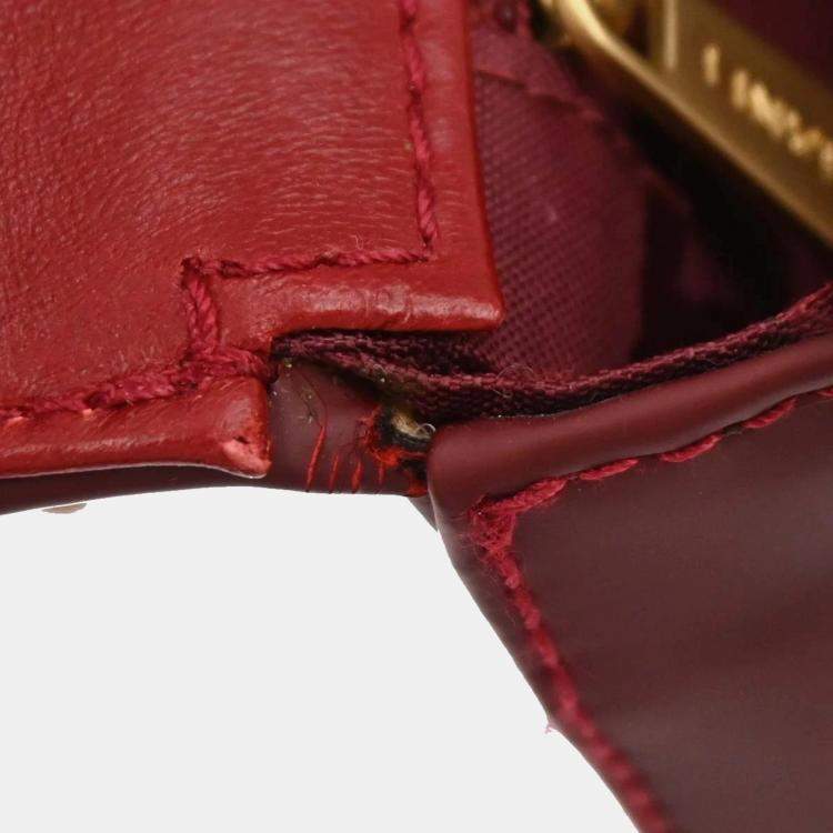 Pre Owned Chanel Red Calfskin Wild Stitch Mini Classic Square Flap Bag