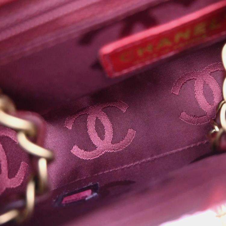 Pre Owned Chanel Red Calfskin Wild Stitch Mini Classic Square Flap Bag