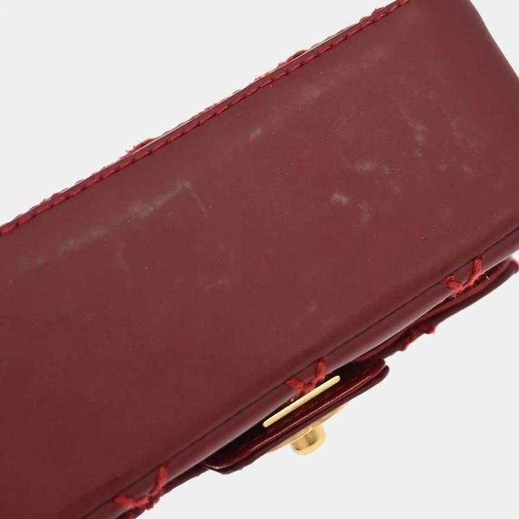 Pre Owned Chanel Red Calfskin Wild Stitch Mini Classic Square Flap Bag