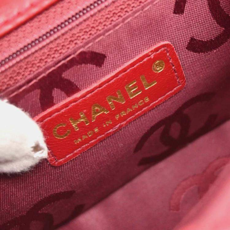 Pre Owned Chanel Red Calfskin Wild Stitch Mini Classic Square Flap Bag