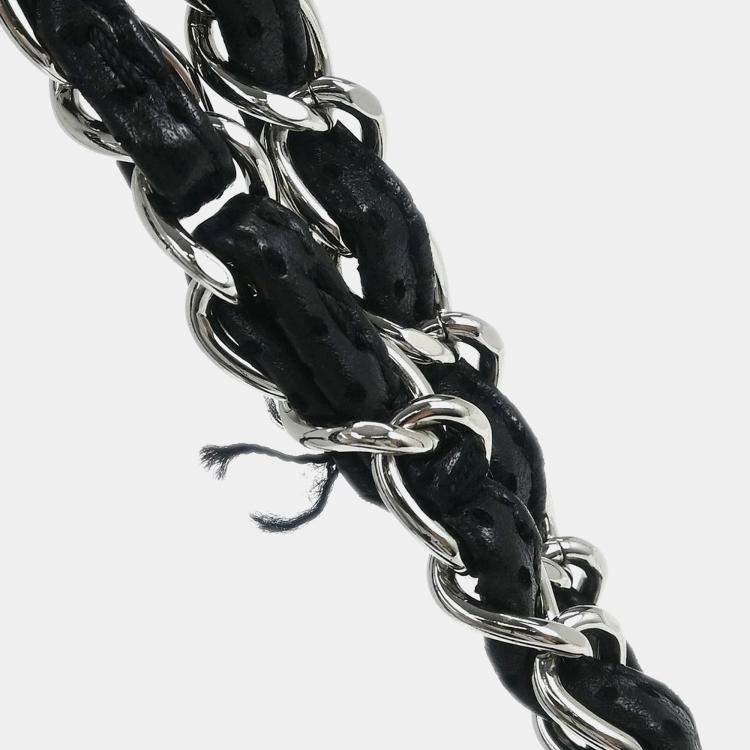 Pre Owned Chanel East West Black Perforated Lambskin Leather Shoulder Bag