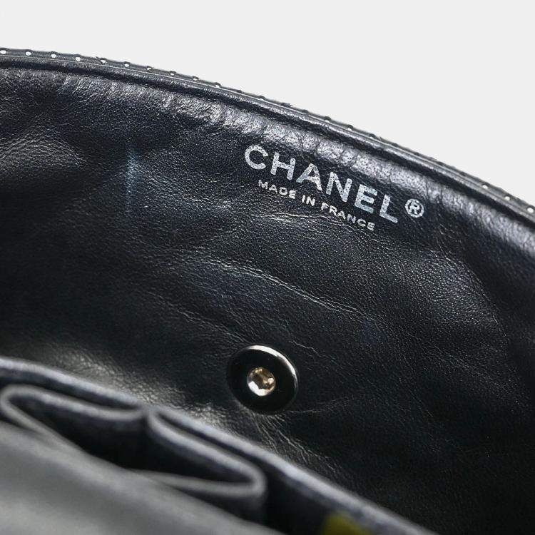 Pre Owned Chanel East West Black Perforated Lambskin Leather Shoulder Bag
