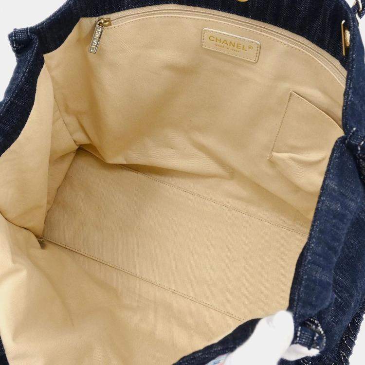 Pre Owned Chanel Navy Denim Night Flight Tote Handbag