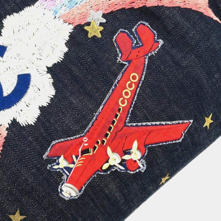 Pre Owned Chanel Navy Denim Night Flight Tote Handbag