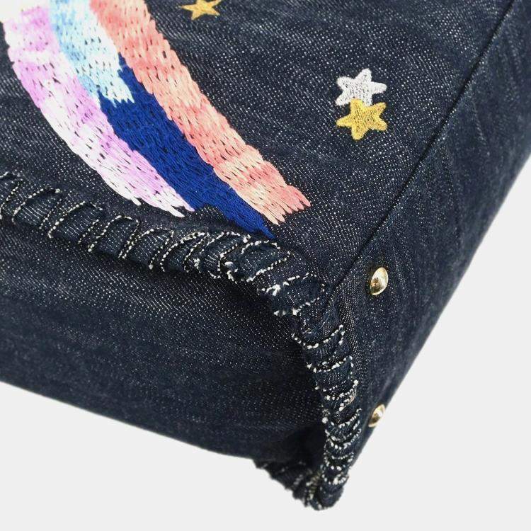 Pre Owned Chanel Navy Denim Night Flight Tote Handbag