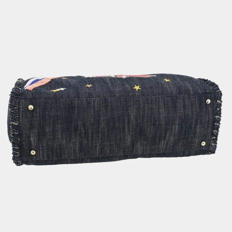 Pre Owned Chanel Navy Denim Night Flight Tote Handbag