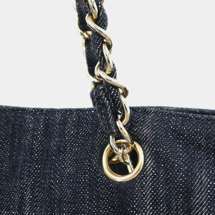 Pre Owned Chanel Navy Denim Night Flight Tote Handbag